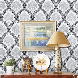 Wallpapers Europe Black White Damask Self-Adhesive Wallpaper For Living Room Bedroom Furniture Cabinets DIY Sticker 10m 45cm Contact Paper