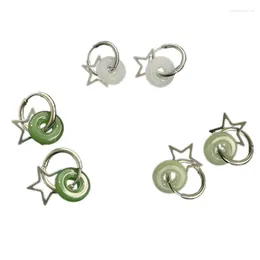 Hoop Earrings Chinese Inspired Ear Rings Retro Pentagonal Star Studs Imitation Jade Pentagrams Five Pointed Ornament