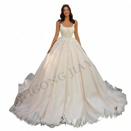 princ Ball Gown Wedding Dr Square Neck Sleevel Beading Applique Sweep Train Glitter Bride Women Bridal Dres Vestidos q0sW#