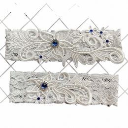 elegant Bridal Garter Blue Gemste Elastic Lace Garter Sexy Thigh Ring Prom Cosplay Bridesmaid Dr Wedding Accories KG08 72cE#