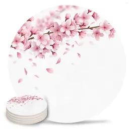 Table Mats Pink Flower Cherry Blossoms White Coasters Ceramic Set Round Absorbent Drink Coffee Tea Cup Placemats Mat