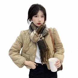 korean Style Lightweight Parkas Women's Jacket Autumn Spring Fi Khaki High Waist Ladies Elegant Quilted Short Cott Coats L78U#