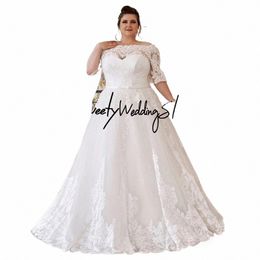 classic Plus Size Wedding Dr Custom Half Sleeves Boat Neck Applique Sweep Train Vestido De Noiva A Line Corset Bridal Gown Q9tC#