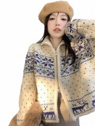 knitted Cardigan Women Autumn Winter Sweater Female Vintage Fi Lg Sleeve Knitwear Coat Lady Casual Loose Zip-Up Cardigans K6Ie#