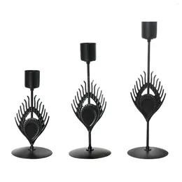 Candle Holders 3x Holder Metal Candlestick Black Feather Tabletop Table Centerpiece Ornament Decoration For Festival Fireplace Dinner