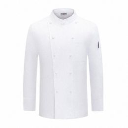 white chef jacket lg sleeve chef coat T-shirt Hotel chef uniform restaurant coat Bakery Breathable Cooking clothes logo z7aw#