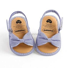 Sandals Newborn Toddler Baby Infant Shoes Cute Striped Kids Girl Summer Soft Sole Bow Sandal Shoes 0-18M 240329