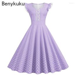 Party Dresses Summer Rockabilly Vintage Swing For Women Polka Dot Fit And Flare Elegant Sundress Retro Ladies