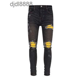 Men's designer pants OFFamira Fashion Brand Colorful Elastic Hot Drilled Perforated Jeans Mens High Street Slim Fit Beggar Pants