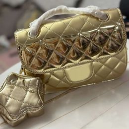 Designer Women Cross Body Shoulder Bags Classic Flap 2in1 Shiny Patent Leather Golden Chain Fashion Bag Star Coin Purse Handbag