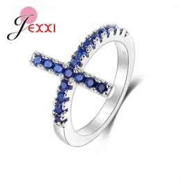 Cluster Rings Unique Design Blue Cubic Zircon Wedding Party Jewerly Fashion 925 Sterling Silver For Women Girl Ring