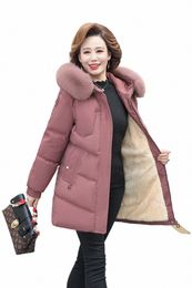 middle-aged Women's Parkas Faux fur collar Jackets Winter Plus Veet Lamb Hooded Coats Cott Jacket Womens Mama Overcoat D3Ks#