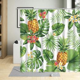 Shower Curtains Tropical Pineapple Watercolour Fruit Leaves Palm Leaf Flower Plant Bath Curtain Sets Modern Fabric Bathroom Decor