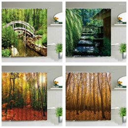 Shower Curtains 3D Washable Bathroom Curtain Polyester Fabric Bath Decorative For Home Forest River Landscape Prints Screen