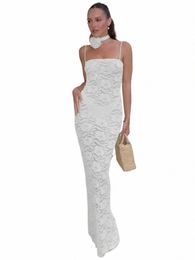 elegant Woman 2024 Spring Summer Sleevel Hollow Out Lg Maxi Lace Dr High Street Solid Bodyc Formal Party White Dres A2Ll#