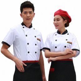 hotel kitchen and back chef short sleeved women's set thin cafeteria chef uniform summer cake shop baker work uniform N7vS#