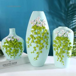 Vases Nordic Style Creative Hand Painted Artificial Flower Resin Vase Artwork Living Room Decoration Home