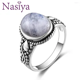 Cluster Rings Fashion Oval Natural Moonstones For Men Women Silver Color Trendy Jewelry Wholesale Dropshiping Gifts