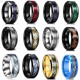 Wedding Rings 20 Colours Men Jewellery Red Blue Black Dragon Inlay Comfort Fit Stainless Steel Rings For Wedding Wide 8mm 24329