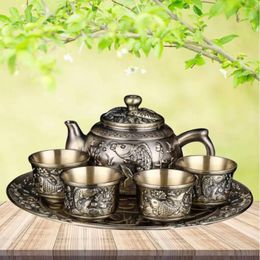 Teaware Sets 6-Piece Set Imitation Bronze Tea High-End Home Furnishings Lucky Teapot Teacup Gift Box Packaging Retro