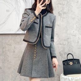 Two Piece Dress Chic Style Two-Piece Set Round Neck Long Sleeve Age-Reducing Short Jacket High Waist Slimming Half-skirt For A Stylish Look