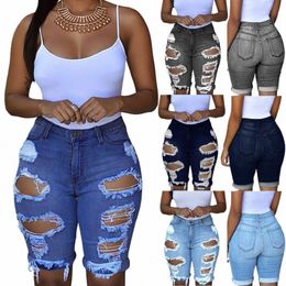 women Ripped Trousers Denim Retro High Waisted Shorts American Street Tassels Straight Tube Old Vintage Short Pants Plus Size x15c#