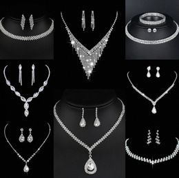 Valuable Lab Diamond Jewelry set Sterling Silver Wedding Necklace Earrings For Women Bridal Engagement Jewelry Gift M8RR#