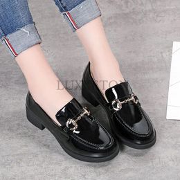 Casual Shoes Thick Soled Round Head Low Cut Heels Women Glossy Small Leather Breathable Versatile Fashionable Loafers