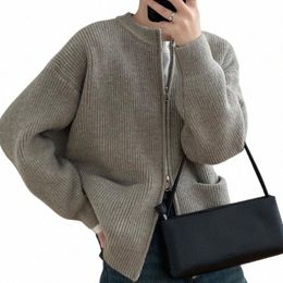 sweater Cardigan Women Autumn Double Zipper Casual Korean Knitwear Coat Solid Color Loose Soft Lg Sleeve Jackets Outerwear K463#
