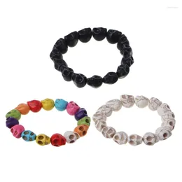 Strand Trendy Skeleton Beads Howlite Turquoise Bracelet Stone Skull Fashion Elastic Wrist Band For Friendship