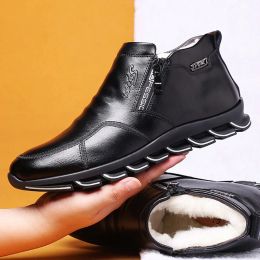 Boots Winter Men's Split Leather Sheep Fur Boots Blade Sole Thickened Antislip Leisure Shoes 2020 New Fashion Wool Ankle Boot