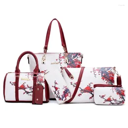 Shoulder Bags 2024 Women's Bag Handbag 6 Piece Set Of Chinese Style Leather Clutch Wallet Composite Crossbody