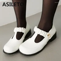 Dress Shoes ASILETO Brand Sweet Female Pumps Round Toe Block Heels 3.5cm Elastic T-Strap Big Size 41 42 43 Leisure Daily Soft Spring