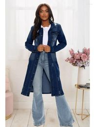 Women's Jackets Denim Coat For Women Turn-down Collar Button Long Jean Jacket Vintage Cardigans Casual Streetwear Clothing Overcoat Female