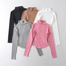 Women's T Shirts Women Long Sleeve Basic Bodycorn X-sharp Kims Style High Neck Tee Top