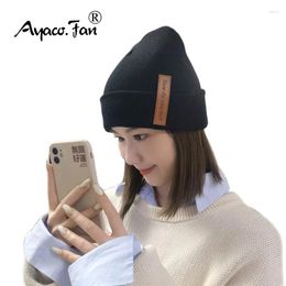 Berets Winter Beanie Hats For Woman Leather Brand Knitted Cap Girls Autumn Men Beanies Male Skullcap Warmer Bonnet Lady Casual