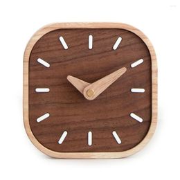 Wall Clocks Battery Alarm Clock Black Walnut Solid Wood Silent Desktop Fashion Table Desk For Bedroom Bedside Shelf