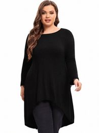 plus Size Lg Sleeve Elegant Spring Autumn Blouse Women Lg Hi Low Fit Flare Swing Tops Large Size Loose Tunic 5XL 6XL 7XL 8XL l1yX#