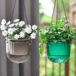 Planters Colourful Transparent Hanging Flowerpot Self Watering Plastic Planter with Iron Metal Chain Waterloving Plants Lazy Flower Pot