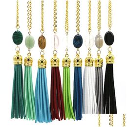Pendant Necklaces 9 Colours Boheimian Style Womens 69Cm Long Chain Necklace Sier Gold Natural Stone Tassel Jewellery Gifts For Drop Deliv Dhpdo