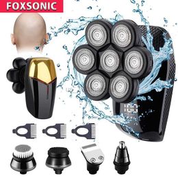 Electric Shavers FOXSONIC New Shaver For Men 7D Independently 7 Cutter Floating Head Waterproof Electric Razor Multifunction Trimmer For Men 240329