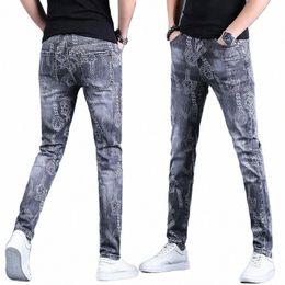 spring Autumn Boyfriend Lg Skinny Jeans Man Korean Fi Designer Kpop Punk Star Print Denim Luxury Stretch Tight Pants Men f852#