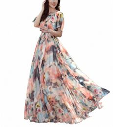 2023 Sundr Beach Chic Women Floral Print Ruffle Chiff Bohemian Dr Ladies Short Sleeve Boho Maxi Dres Photo Vestidos m8Zj#