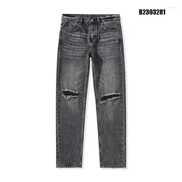 Men's Jeans Mens Denim Pants Thin Black Hole Trend Summer High Quality Small Straight For Men