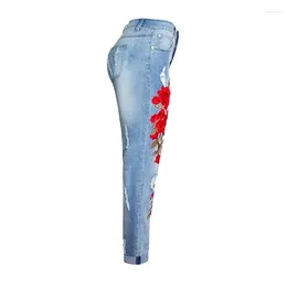 Women's Jeans 2024 Ladies High Waist Mom Female Floral For Women Trousers Denim Pencil Pants Ripped Woman Straight Mujer Femme