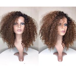 Glueless Ombre Lace Front Wig Brazilian Virgin Human Hair 1BT30 Fashion kinky curly Full Lace Human Hair Wigs with Baby Hair1691870