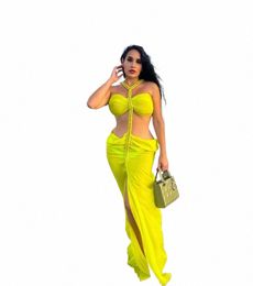 women Fi Chic Strapl Fish Be Chain Maxi Dr Slim Fit Sleevel Lg Vestidos 2024 Summer Lady Beach Vacati Robes S8aM#