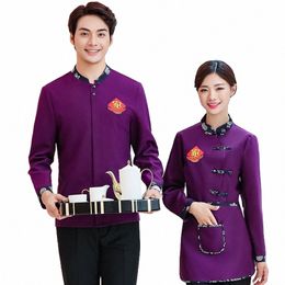 chinese Restaurant Waiter Uniform Women Hot Pot Waitr Uniform Cafe Food Service Work Wear Hotel Cleaning Stall Overalls H1W7#