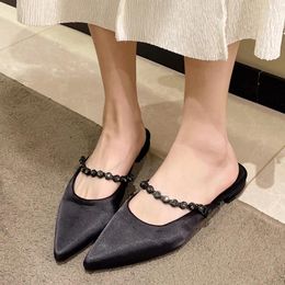 Slippers Suede Women Shoes Flats Crystal Pointed Toe Sexy Slingback Sandals 2024 Summer Fashion Dress Flip Flops Femme Slides