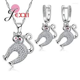 Necklace Earrings Set Lemur Girls Bijoux Fashion Women 925 Sterling Silver Needle Necklace/Drop Jewellery For Female